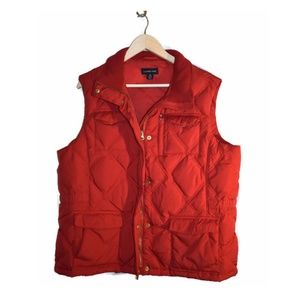 quilted down vest red warm goose feathers pockets
